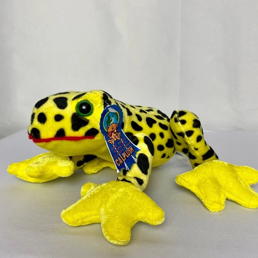 NWT Pair of Cal plush Green | Yellow Cuddly Soft Plush Animal Spotted Frogs